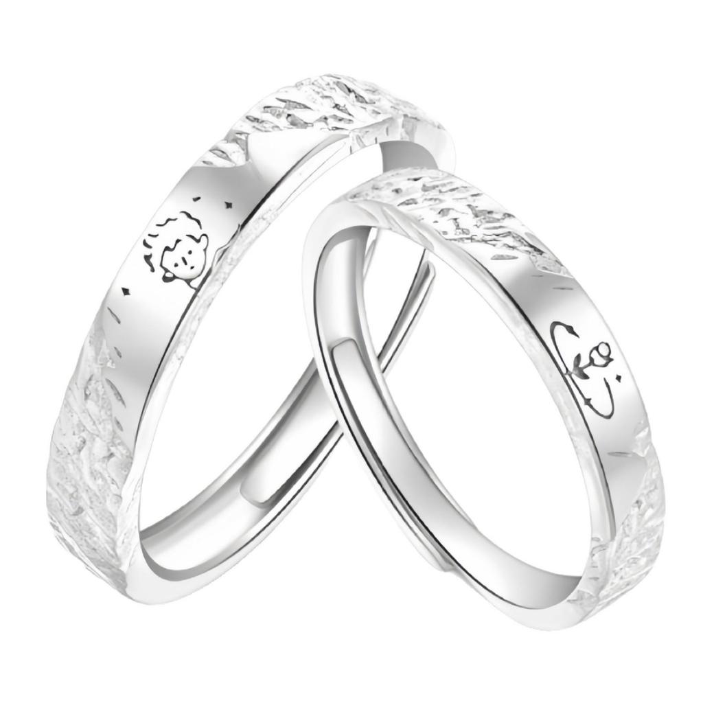 S999 Sterling Silver Little Prince and Rose Couple Rings - Luxurious, High-End Pure Silver Fashion