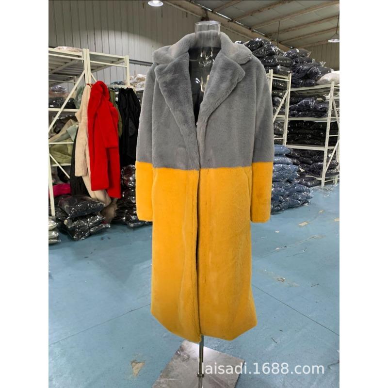 Winter Loose Mink Fur Imitation Fur Stitching Mid-Length Coat Fur Suit Collar Women's Overcoat