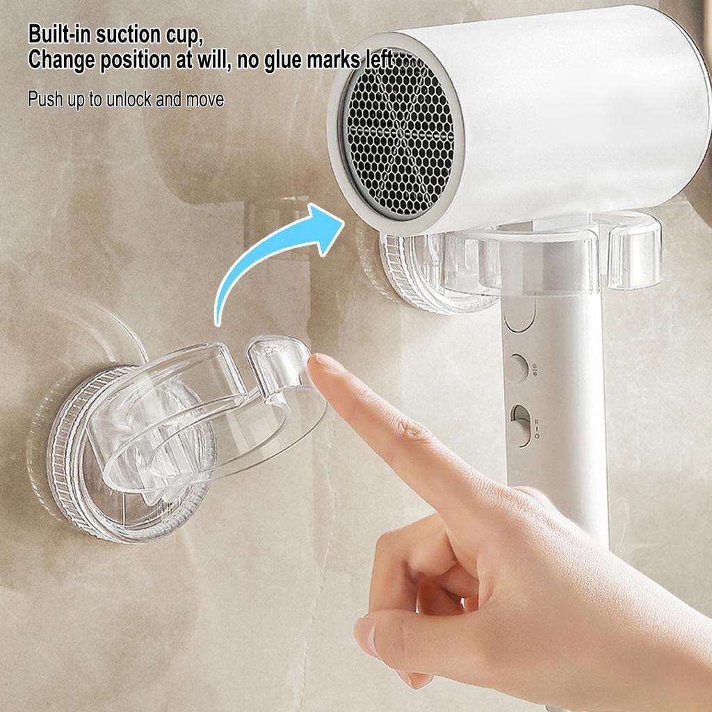 punch-free Hair Dryer Holder Wall Mounted Suction Cup Blow Dryer Storage Rack Hanger Styling Tool Organizer for Hotel Bathroom