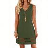 Women Sleeveless V Neck Casual Dress with Hollow Out Hem A Line Loose Fit Summer Sundress for Daily Wear Holiday Beach