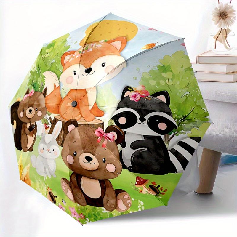 1pc Lovely Animals Fully Automatic Folding Portable Umbrella, 8 Iron Frames, Three-Fold Design, Suitable for All Seasons, Suitable for Outdo