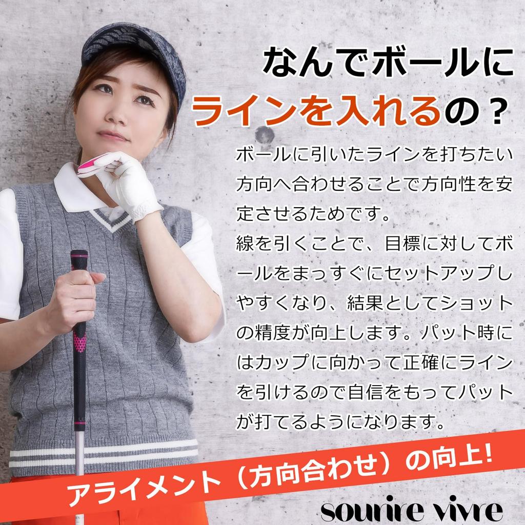 Sourire Vivre Golf Ball Marker with 3 Color Rotate for Easy Line Can Also Be Used At Triple Line Marker Pens, 360° Drawing, 180°, (Yellow)