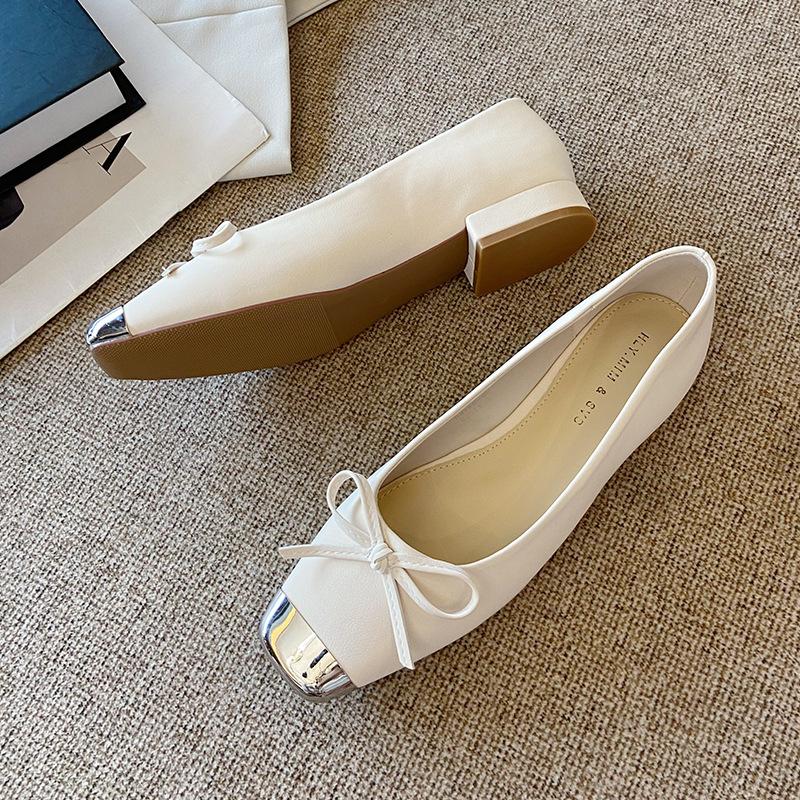 

G3760-65 single shoes women s thick heel temperament square head 2025 spring and autumn new French light mouth fairy bow women s shoes 40