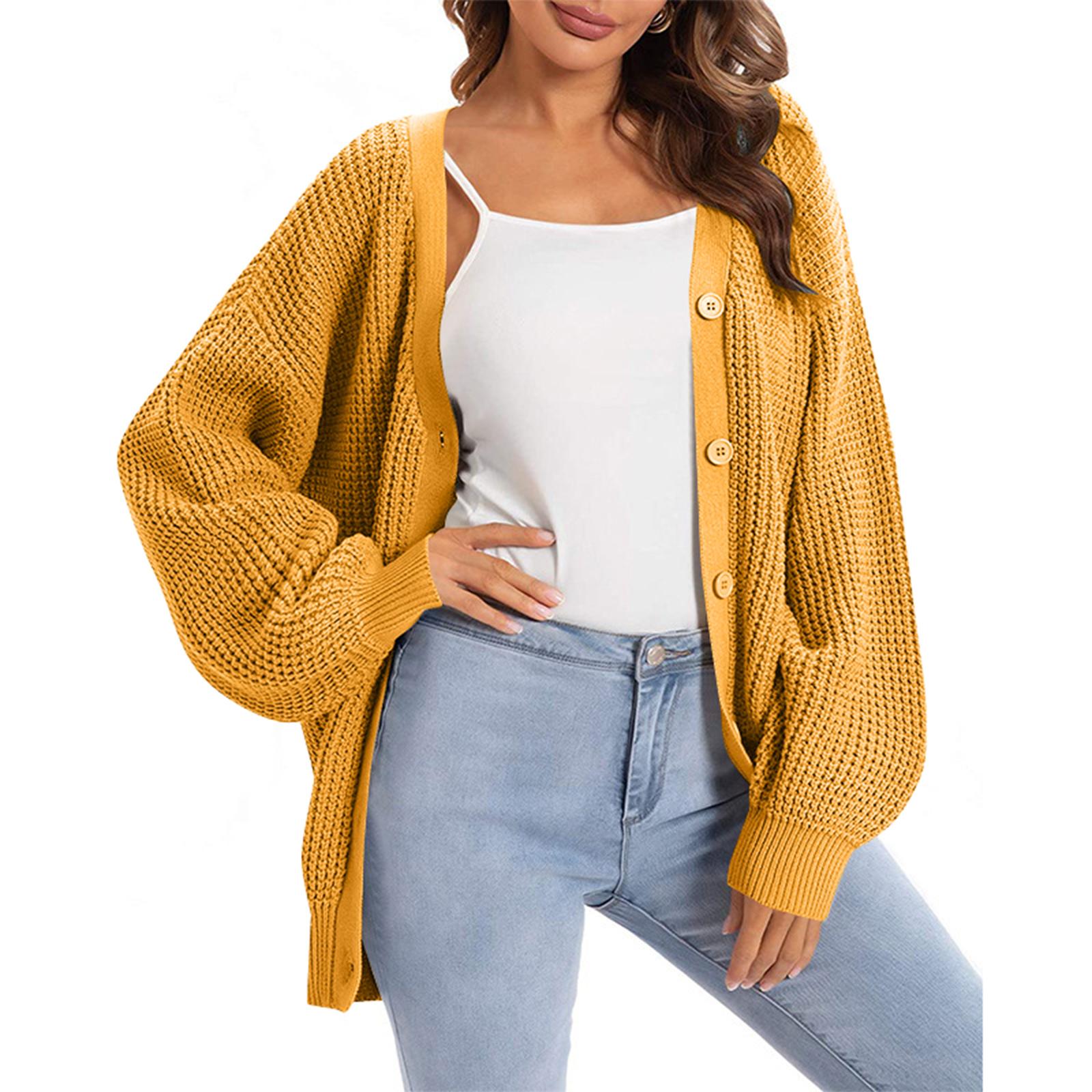 

Women s Cardigan Sweater Button-Down Long Sleeve Oversized Knit Cardigans XXL жовтий