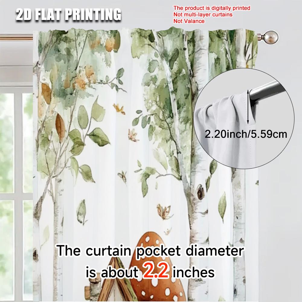 2pcs   Curtain Cloth  print Forest Fox Mushroom Versatile Fabric (without rod) Gifts Perfect for Living Room & Office Decor
