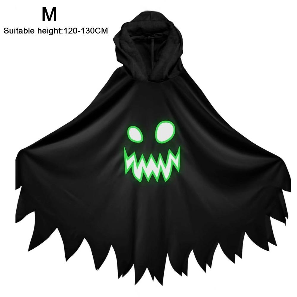

Ghost Face Design Halloween Costume Glow in the Dark Luminous Cloak Trick or Treat Black M
