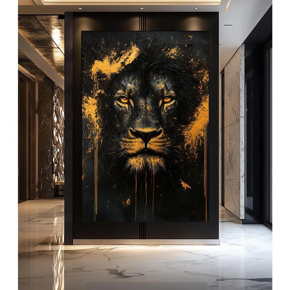 Fox Elephant Eagle Canvas Painting Black Gold Animal Print Poster Luxury Wild Animal Decoration Abstract Modern Gold Home Decor