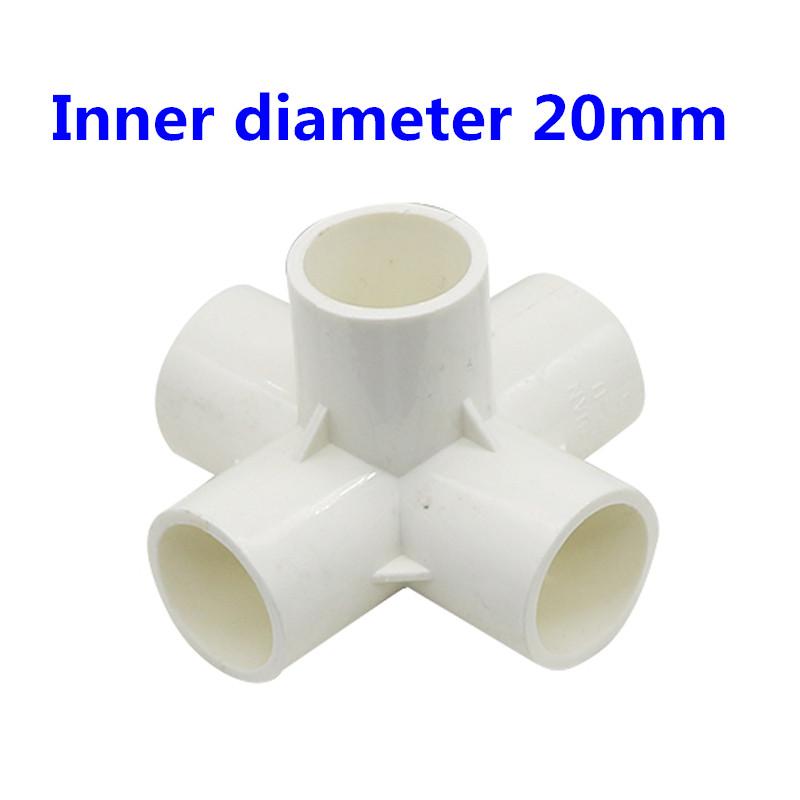 Innerdiameter 20mm 3-vägs/4-vägs/5-vägs tredimensionell PVC-koppling Vattenförsörjningsrörkopplingar Lika kopplingar Plastskarv