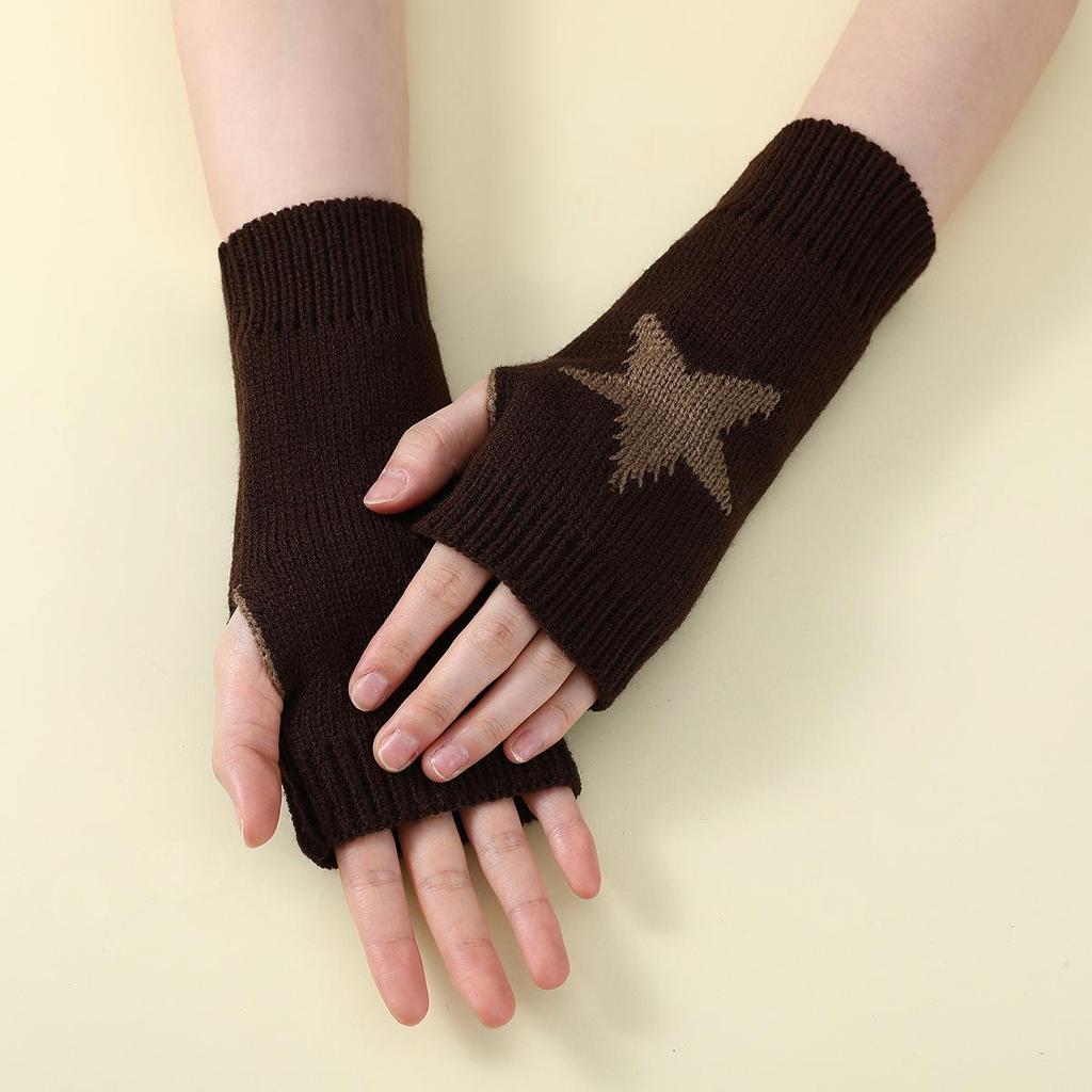 Unisex Fashionable Half-Finger Star Knit Wool Gloves - Warm Fingerless Faux Sleeve for Winter and Autumn
