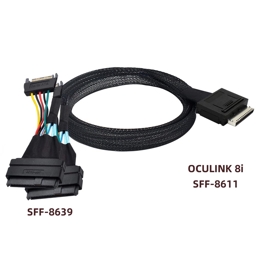 50cm Cable OCuLink PCIe PCI Express 8 X 8 Channel To Dual 4 X SSD Data Active Cable SFF-8611 SFF-8639 U.2