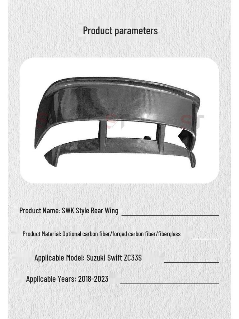 Suzuki Swift ZC33S SWK Style Carbon Fiber Rear Spoiler Upgrade