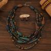 Multi Layer Handmade Wood Beads Necklace Earrings Bracelet Jewelry Set Vintage Color Statement Collar Boho Beads Long African J