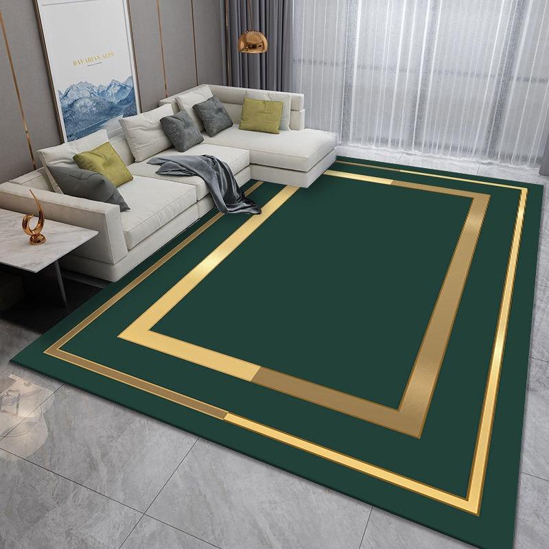Zümrüt Yeşili Altın Çerçeveli Oturma Odası Yatak Odası Halısı Büyük Boy Minimalist Tasarım Kaymaz Halı Ev Dekorasyonu İçin