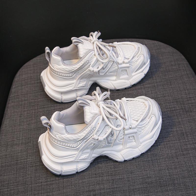 Leather platform dad shoes women's 2025 summer new versatile mesh breathable lightweight casual sports shoes running shoes