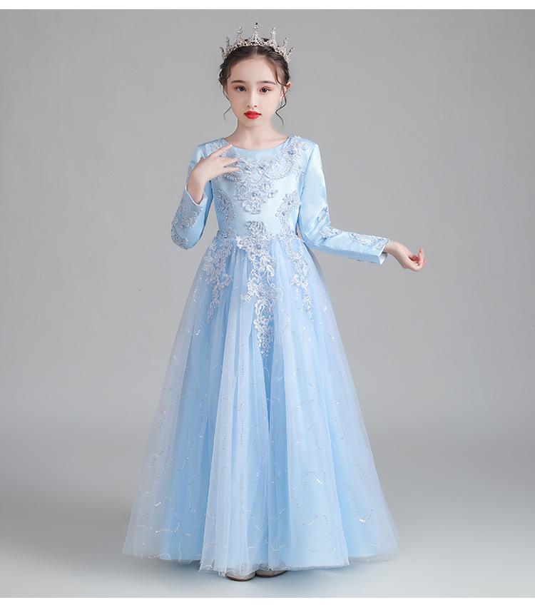 

Платье принцессы для девочек, пышное, из тюля, длинное: 2023 Осень/Зима Костюм для девочки-цветочницы на свадьбу и для выступлений. 120