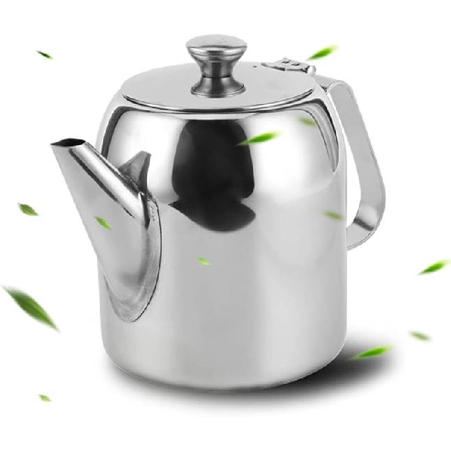 20oz or 32oz Stainless Steel Tea Pot, Silver Teapot Coffee Kettle Short Spou for Coffee, Tea, Beverages, Fruit Herbal (20 Ounces (about 500ML))