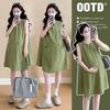 Maternity Mori Style Linen Sleeveless Dress – Loose Fit for Petite Pregnant Women
