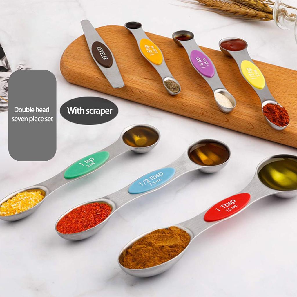 Magnetic Measuring Spoons Set, Sided, Stainless Steel, Fits In Jars