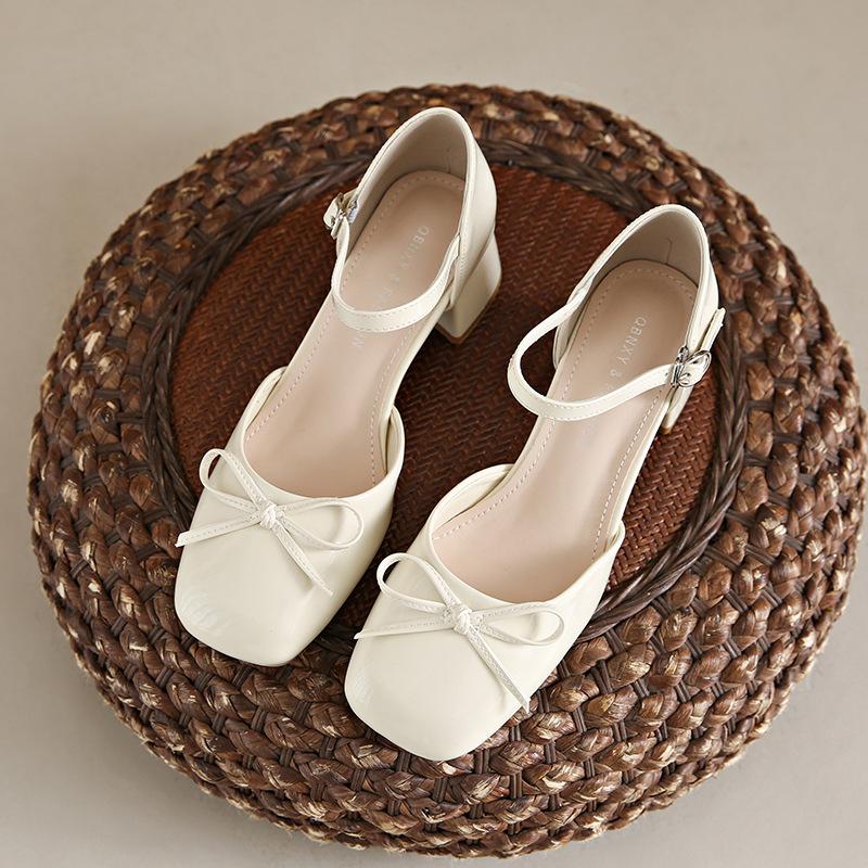 Sandal girl 2025 new pointed thick heel with skirt gentle single shoe fashion low heel bag head fairy style versatile