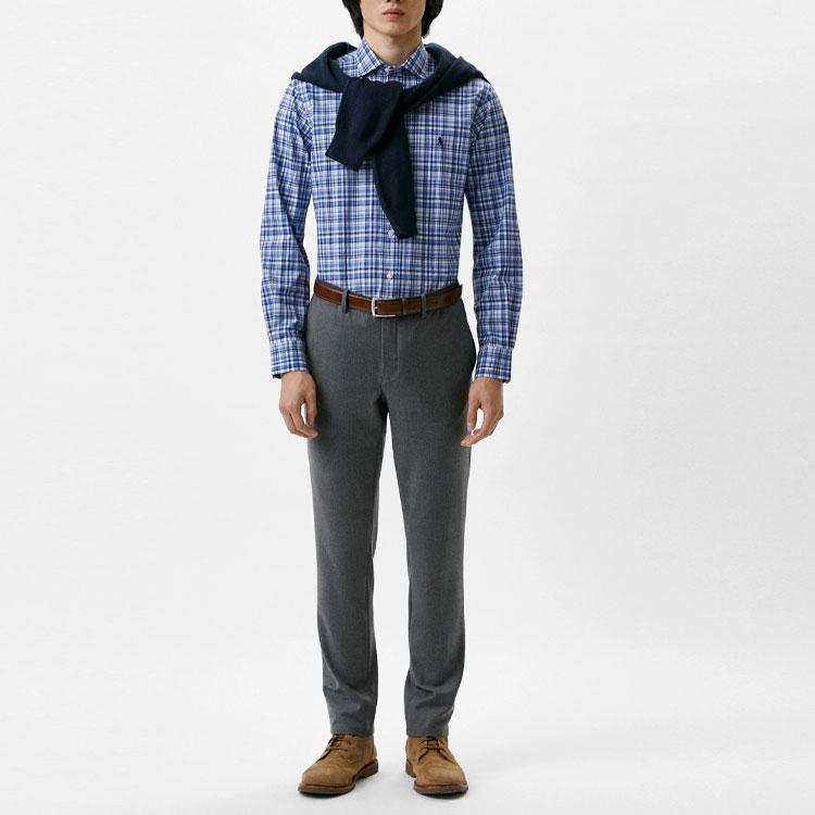 Polo Ralph Lauren Ss22 Color Block Plaid Single Breasted Long Sleeve Shirt Men Shirts Blue 710866083-001