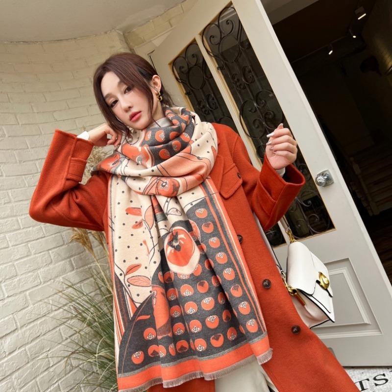 High-value Boutique Imitation Cashmere Scarf, Female Persimmon Ruyi Gift Shawl, Warm In Winter, Thick Mother Scarf