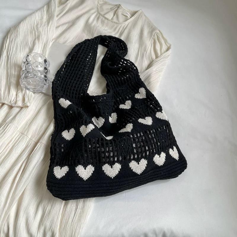 Knitted Handbags Female Large Capacity Totes Women's Shoulder Bag Summer Beach Bag Casual Hollow Woven Shopping Purses AVE
