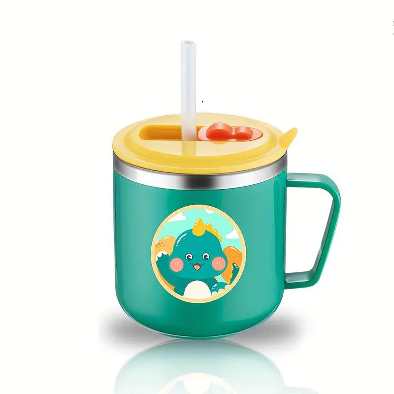 

1 шт. Кружка из нержавеющей стали 270 мл с соломинкой - Портативная чашка для кофе и молока с ручкой и мерными отметками, стакан для воды