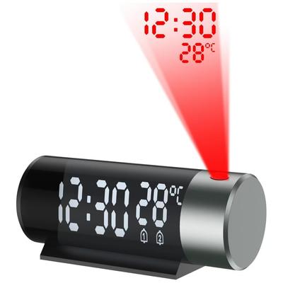 LED Projection Alarm Clock with 180° Projector 4 Brightness Levels 12/24H Format Ceiling Display and Temperature Function