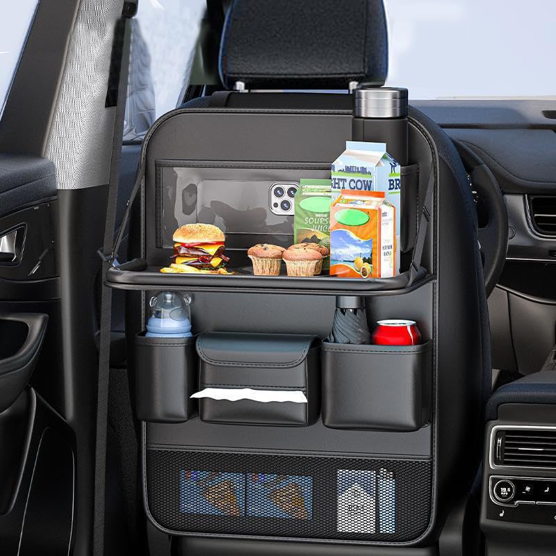 

Foldable Seatback Rear Seat Car Large Leather Black Pocket, Storage, Table, Capacity, Multifunctional, Material,