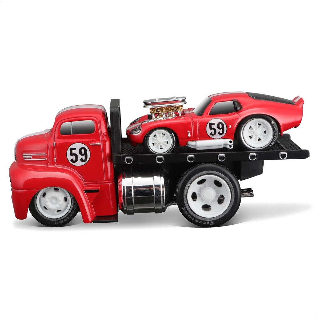 Maisto 1/64 Scale Muscle Machines Muscle Transporter Diecast Model Car (1950 Ford COE / 1965 Shelby Daytona Coupe - Red 11554)