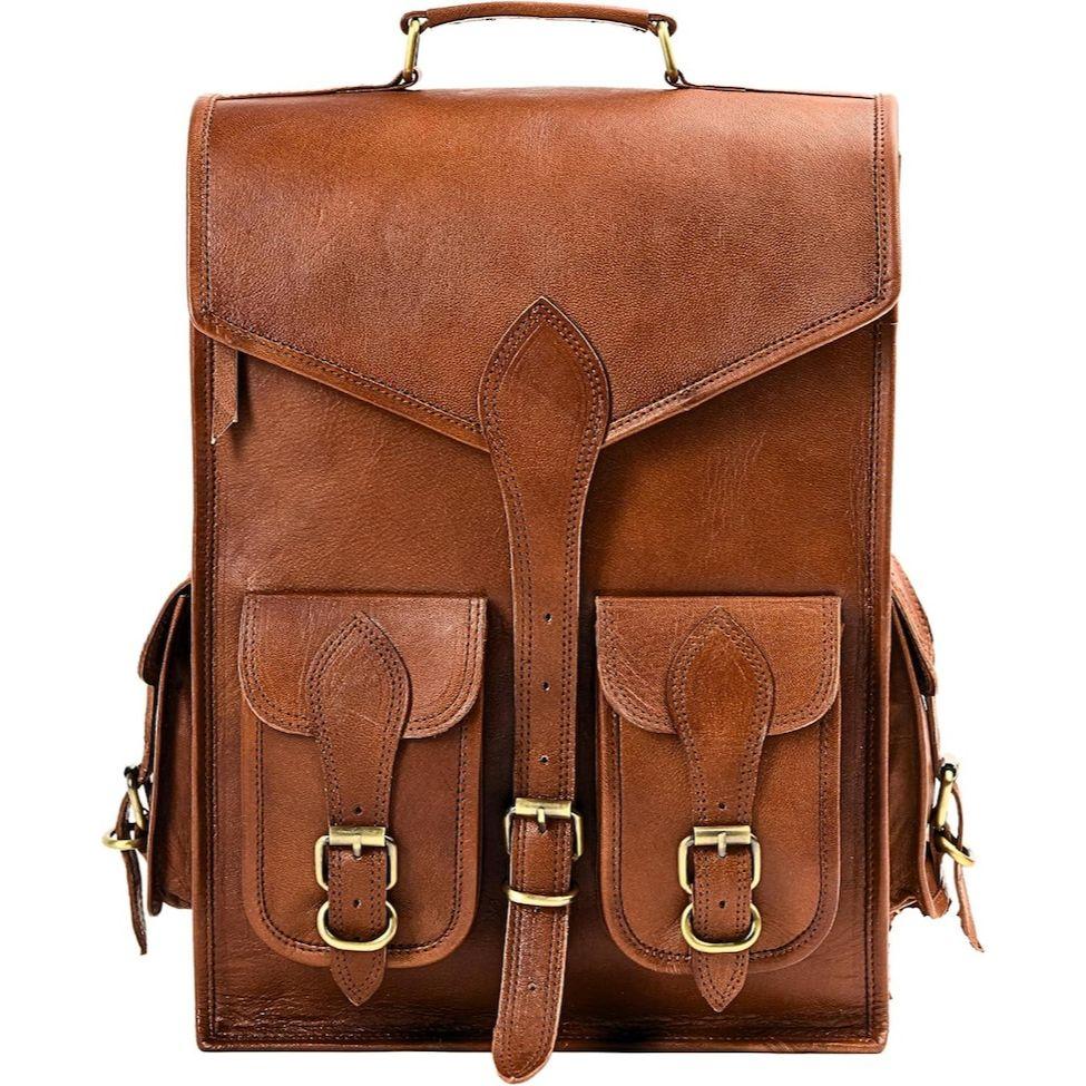 

Рюкзак из козьей кожи ручной работы – Винтажная сумка для ноутбука для мужчин и женщин, для путешествий, походов, колледжа, работы 16 x 12 x 5 in