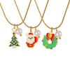 Santa Claus Wreath Pendant Round Snake Chain Necklace, Stainless Steel Plated 18K Gold Christmas Ornaments Women