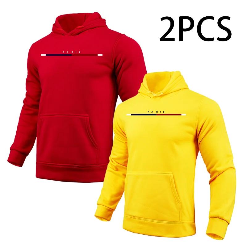 Paris Print Hoodie for Man 2pcs of 1pack Autumn Winter Daily Casual Sporty Jogging Sweatshirt Home Outdoor Comfort Warm Pullover