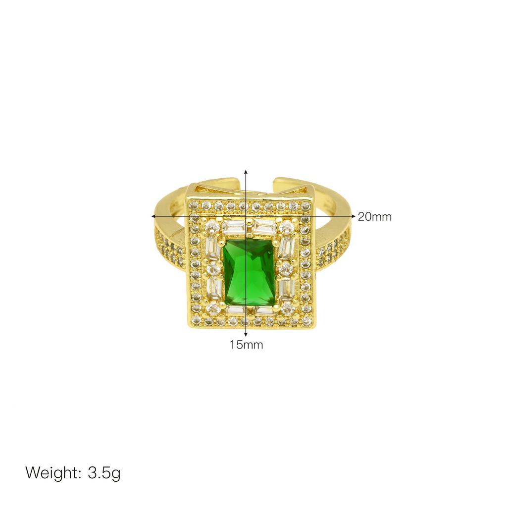 Copper Plated Zirconium Lucky Tree Cross Open Ring Women'S Light Luxury Design Hand Jewelry