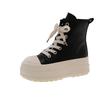 Imitation leather thick baseplate shoes women's autumn 2025 new versatile velvet round head lace-up side zipper casual bread shoes