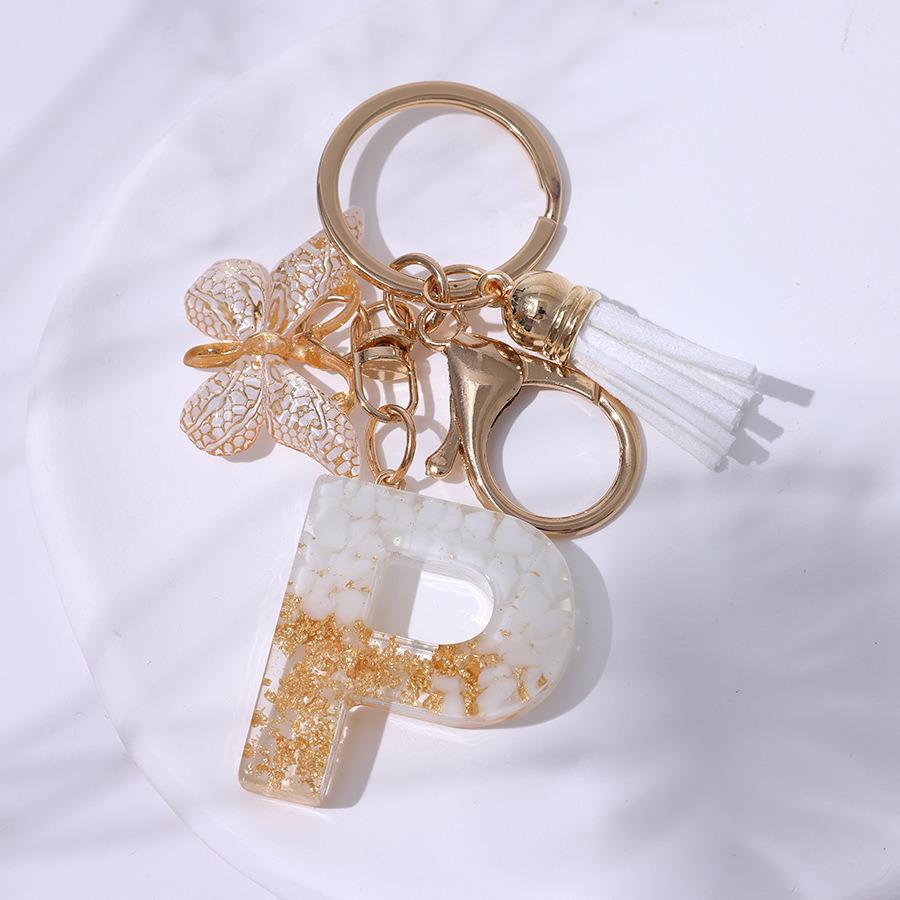 Chic White Tassel Letter Keychain with Resin Epoxy Pendant - Stylish Ornament for Bags