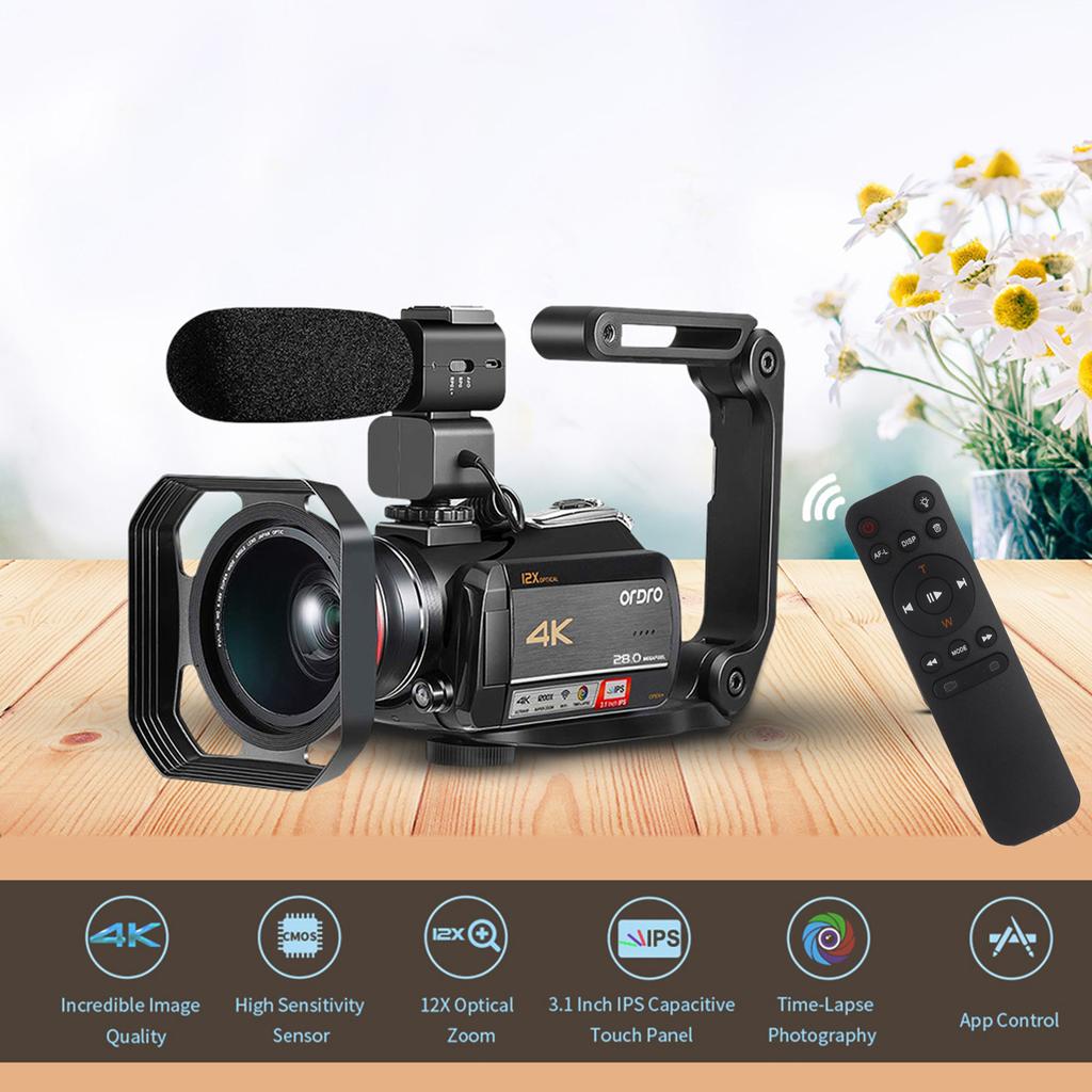 ORDRO AC5 4K WiFi Digital Video Camera Camcorder Recorder DV 28MP 3.1 Inch IPS Touchscreen 12X Optical Zoom Time Lapse