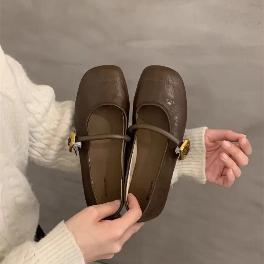 Fashion Japanese Style Lolita Square Toe Women's Flat Shoes Mary Jane Gothic Ladies Footwear Cheap Clearance Shoe Social Young Korean 39