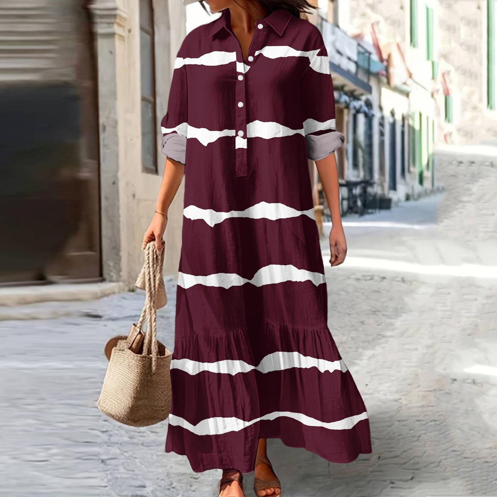 

Женское модное и элегантное осенне-зимнее платье на пуговицах с лацканами и длинными рукавами с принтом XXL