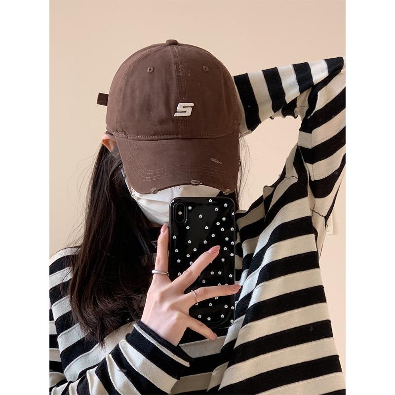 Baseball Hat for Women's American Retro Letters Korean Versatile Face Showing Small Soft Top Trendy Duck Tongue Cap