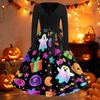 Damen Vintage Halloween Print V-Ausschnitt Kleid - Lässiges Langarm Retro Party Outfit