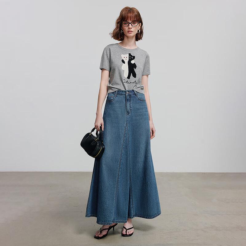Chuyu Women's 2025 Summer Cartoon Applique Wool Blend Short Sleeve T-Shirt