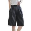 Women Shorts Wide Leg Elastic Waist Casual Pants Solid Color Loose Fit Knee-Length Sporty Shorts with Pockets
