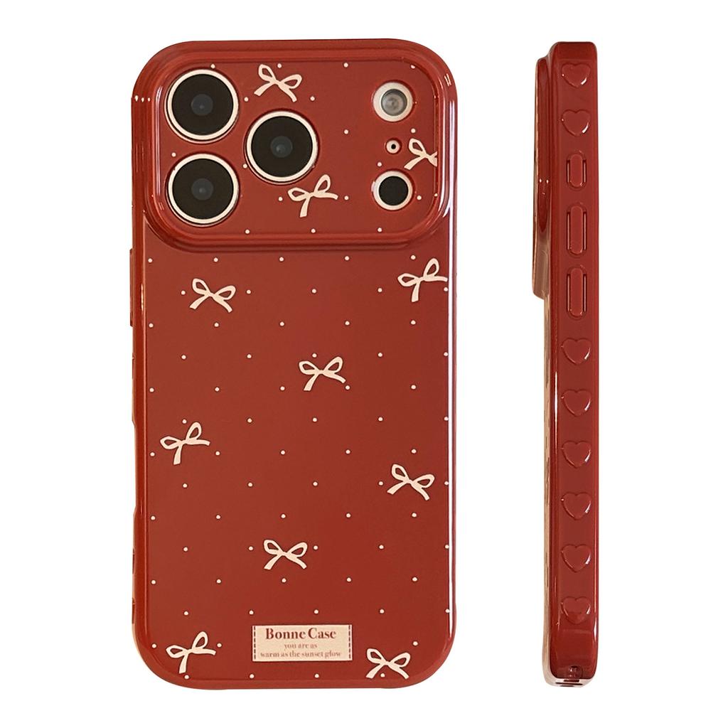 Simple Bow for Apple 17 Mobile Phone Case Iphone16promax Retro Burgundy 15 Anti-drop 13 Soft 14
