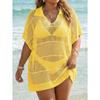 Plus-size Women's Beach Cover-up Polo-neck Top Loose Woven Shirt Sexy See-through Bikini Outerwear