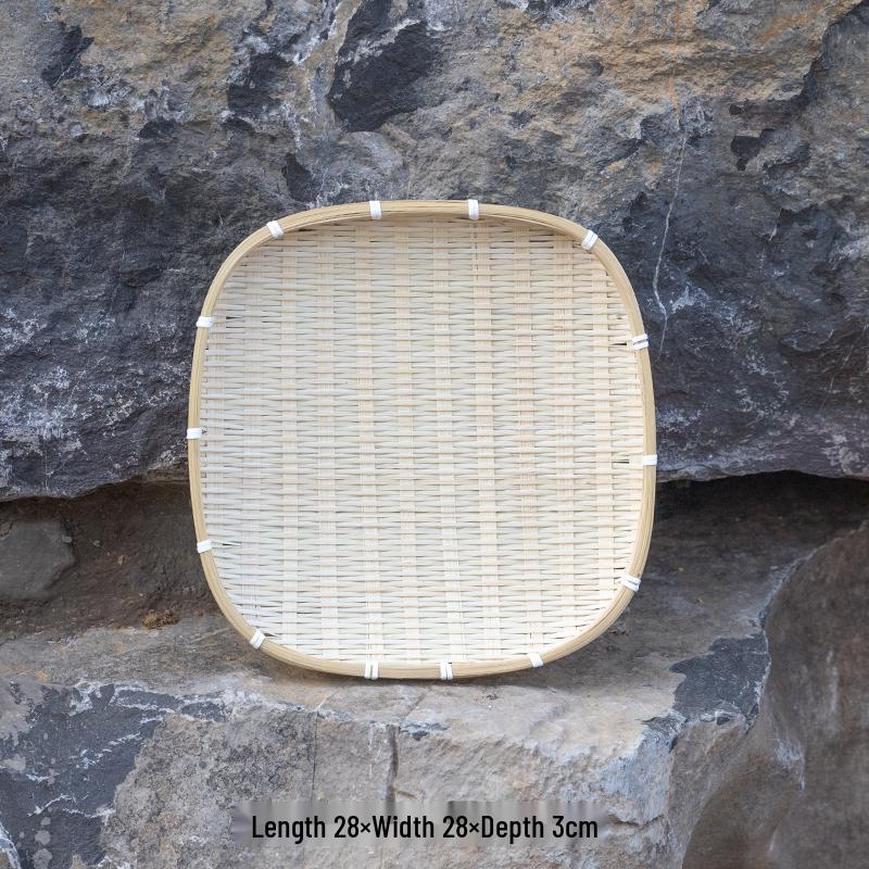 Bamboo Weaving Square Winnowing and Drying Basket Set: Hand-Woven Bamboo Sieve and Steamed Bun Basket.