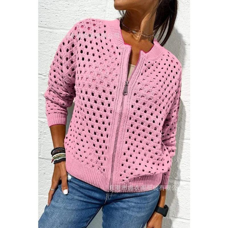 Casual Knit Jacket with Zipper Closure and O-Neck for Autumn/Winter