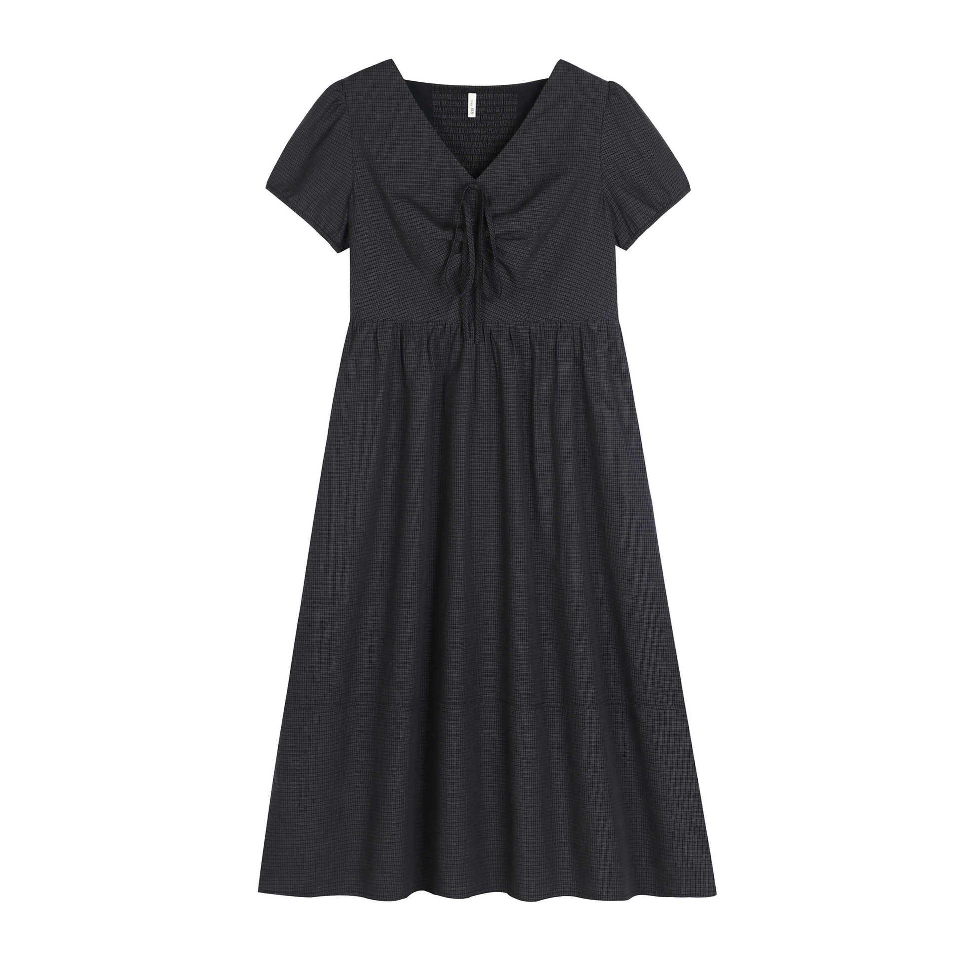 

V-Neck Plaid Tie-Up Waist-Cinching Plus Size Summer Dress for Women - Slimming Skirt Style 66172 4XL (180-200 lbs)