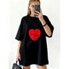 Oversized T Shirt Black Heart Puzzle Print For Casual Wear