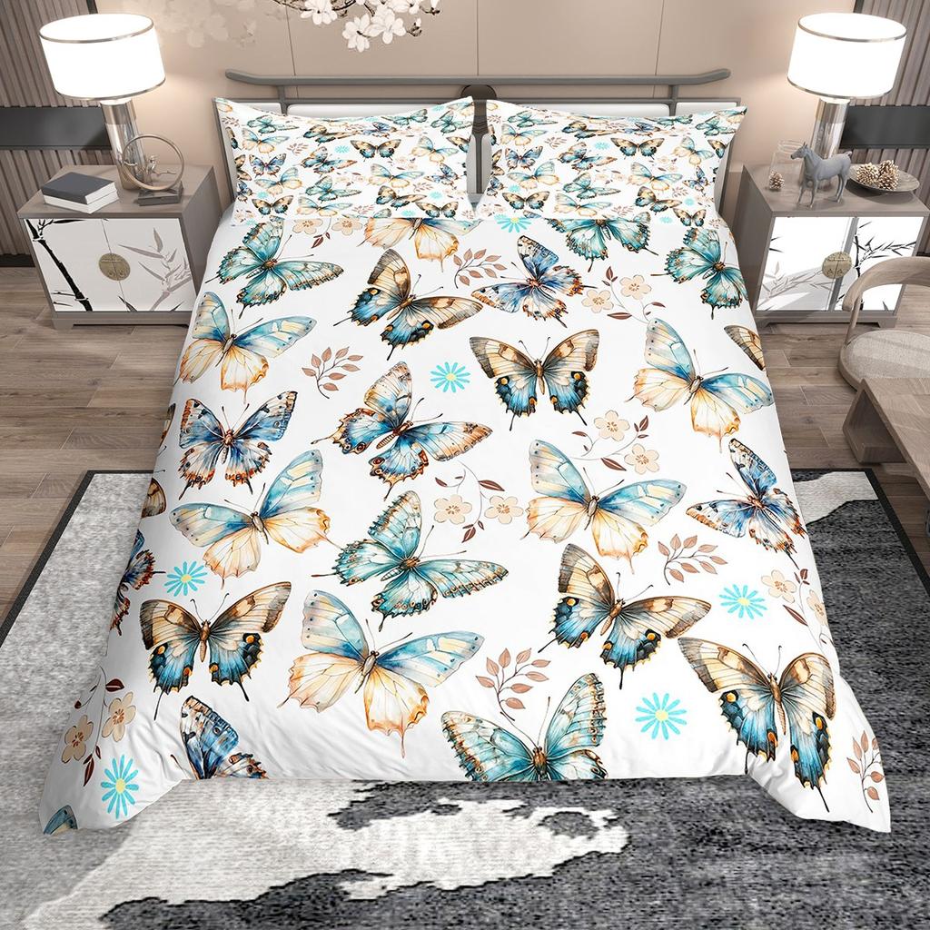 Homewish Girls Butterfly Duvet Cover Set, Chic Glitter Sequin Print Bed Set, Wild Animal Quilt Cover Set
